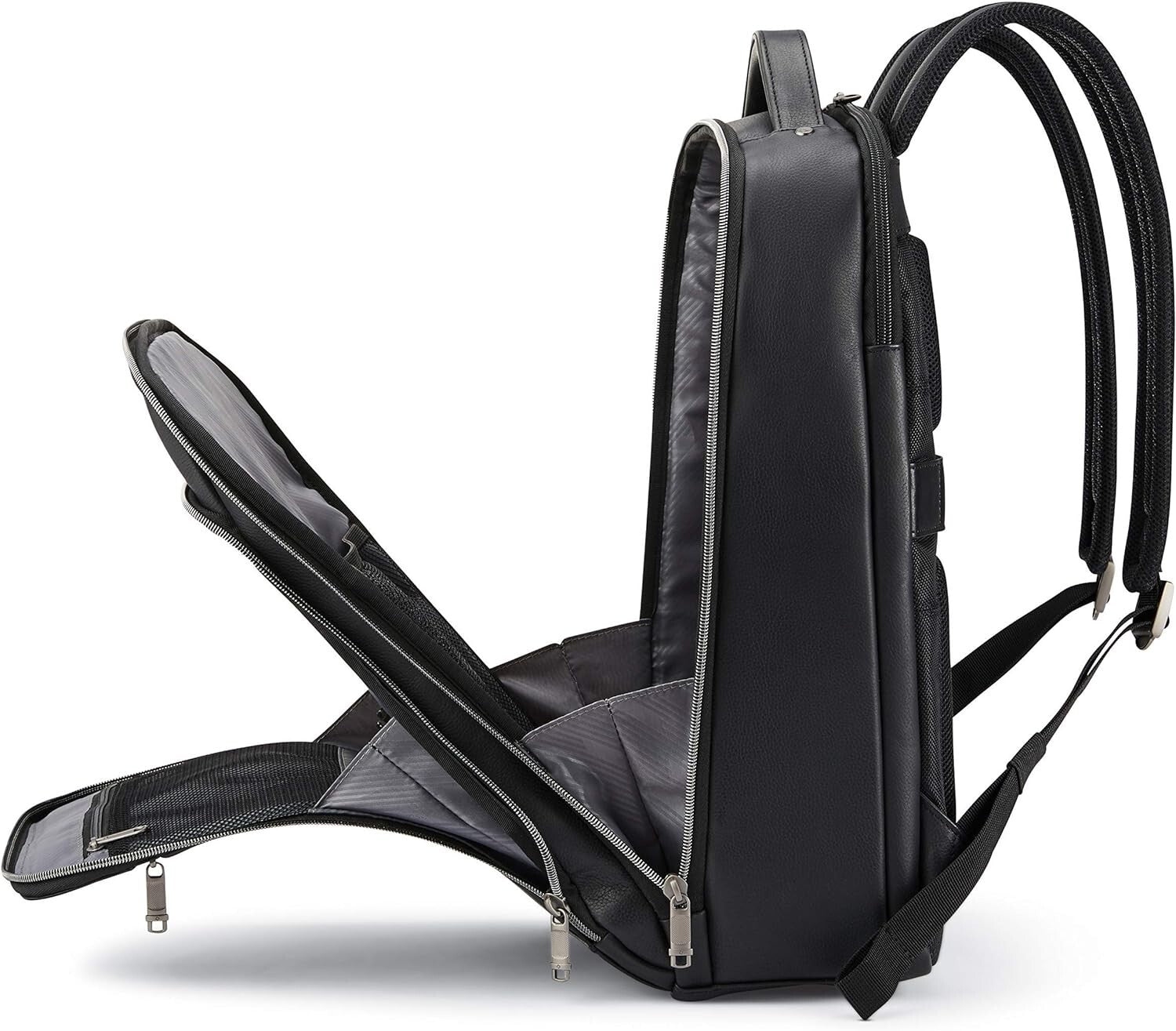 Classic Black Leather Laptop Backpack - Stylish & Spacious for Professionals