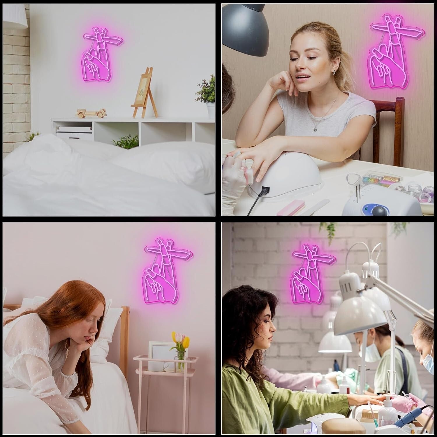 DIY Wall-Mounted Pink Hand Neon Sign with Chain and Hooks - Stylish Display