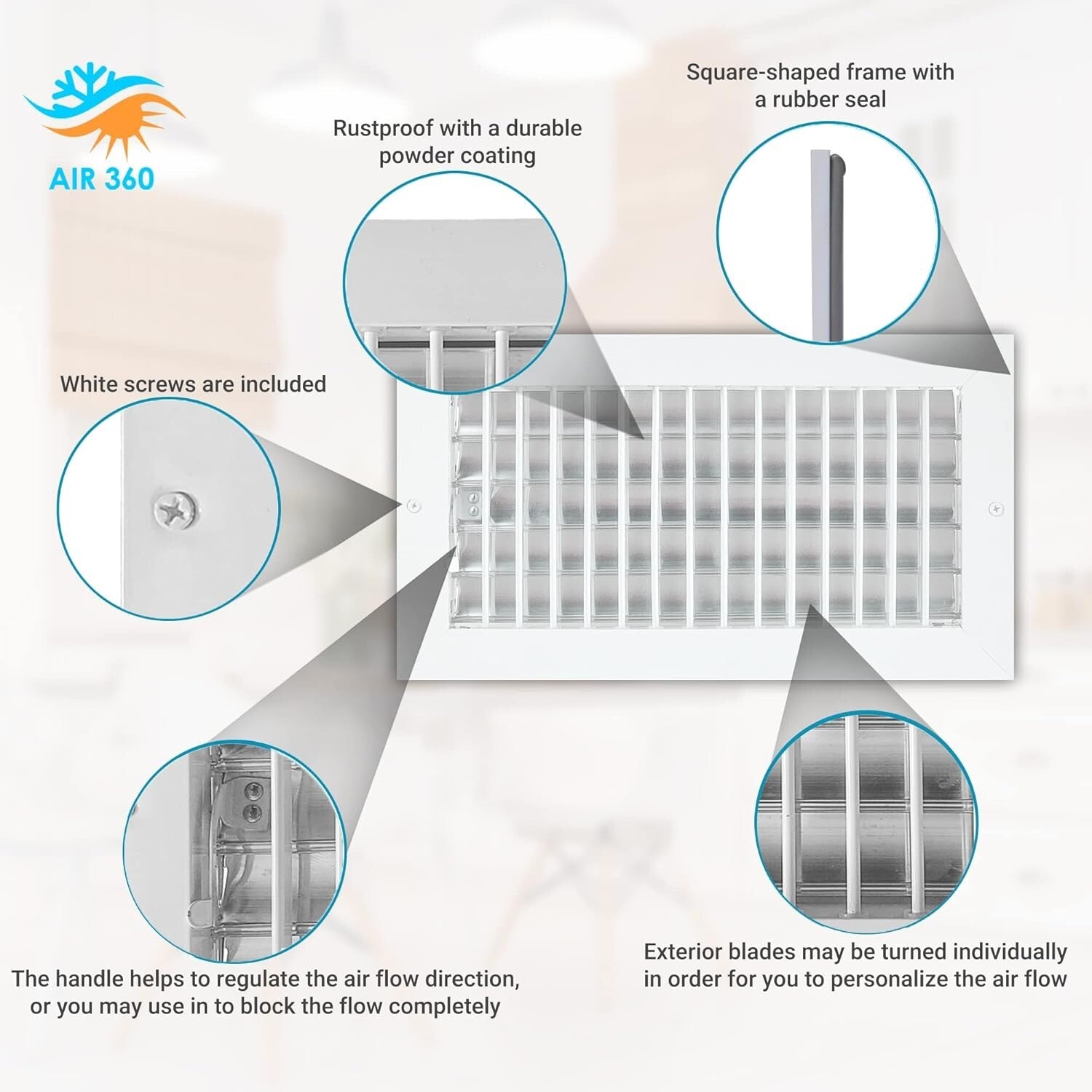 Durable Aluminum Air Vent Deflector with Adjustable Blades - 13-5/8" Overall