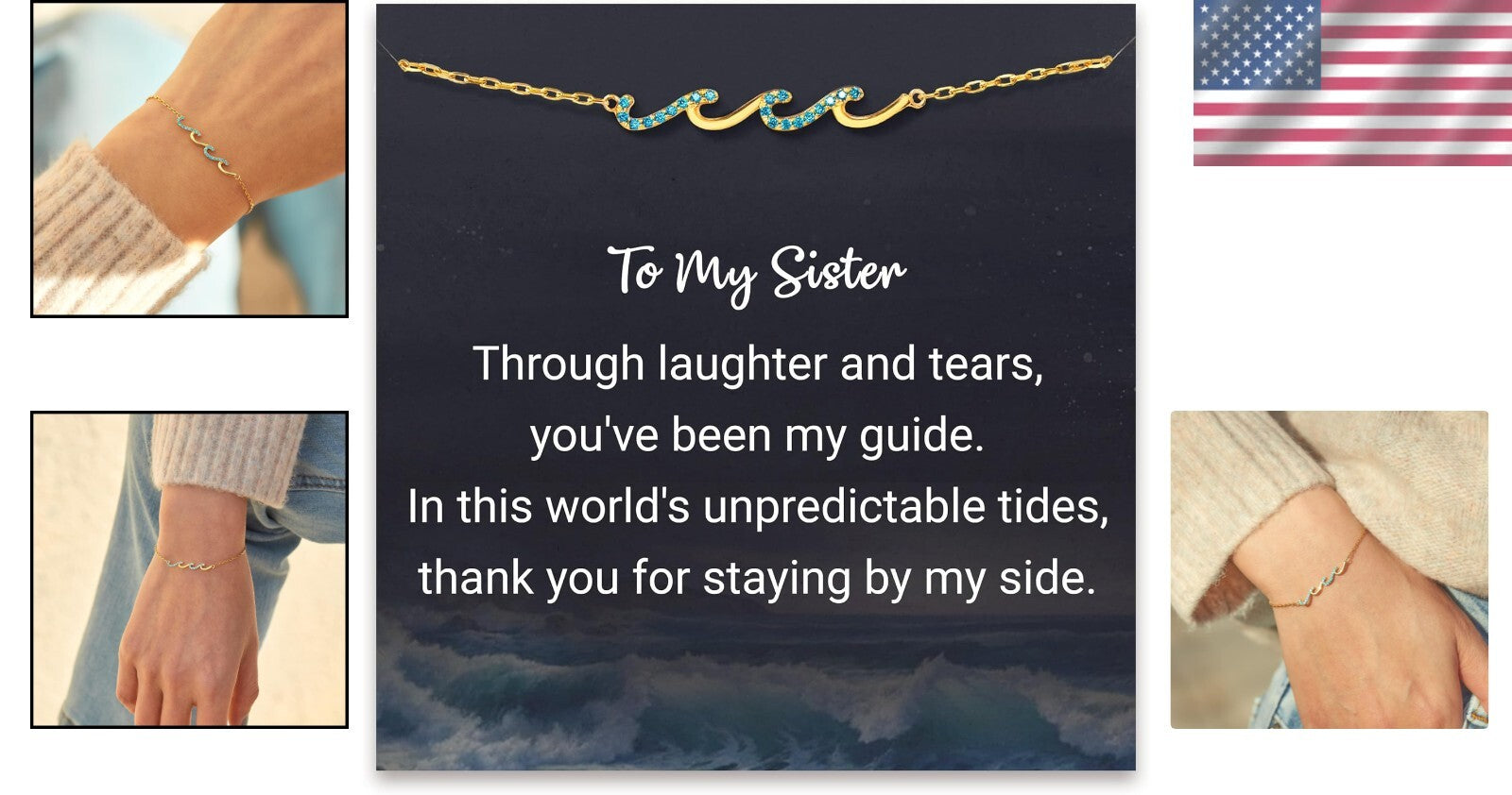 Retirement Gift for Women: Elegant Wave Bracelet with Sentimental Message Card