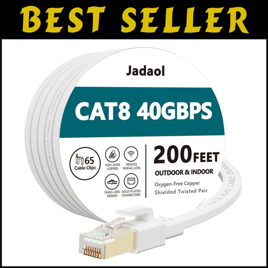 Heavy Duty Cat8 Ethernet Cable 200 ft - Shielded for Ultimate Network Speed