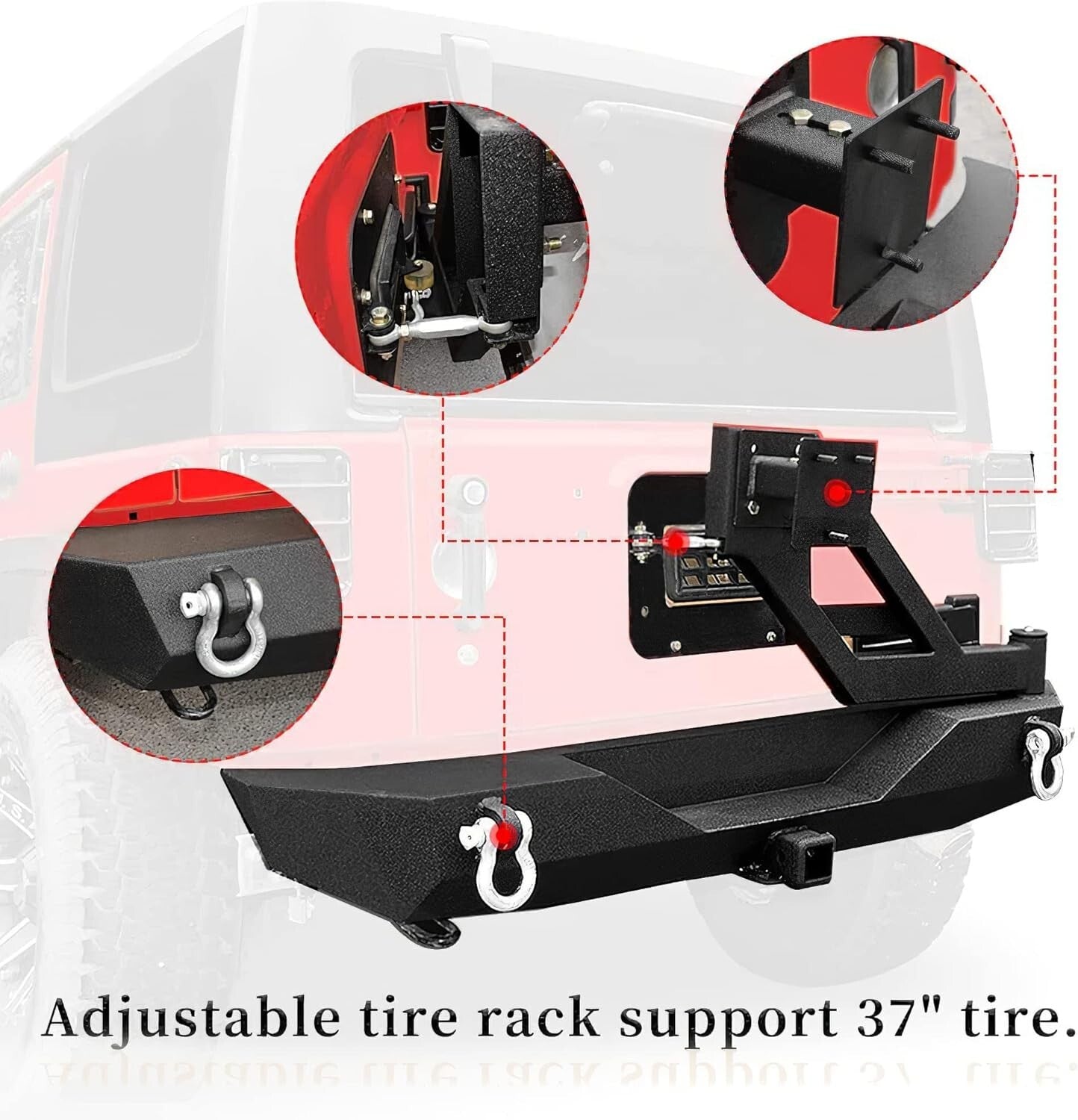 All-in-One Jeep Bumper with Tire Carrier and Hitch Receiver for JK JKU Models