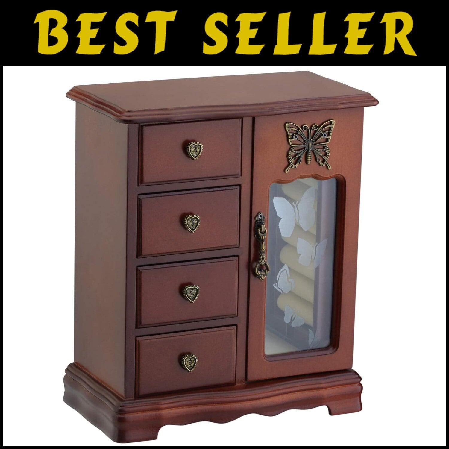 Compact Jewelry Organizer with 4 Drawers & Built-In Carousel - Women’s Essential