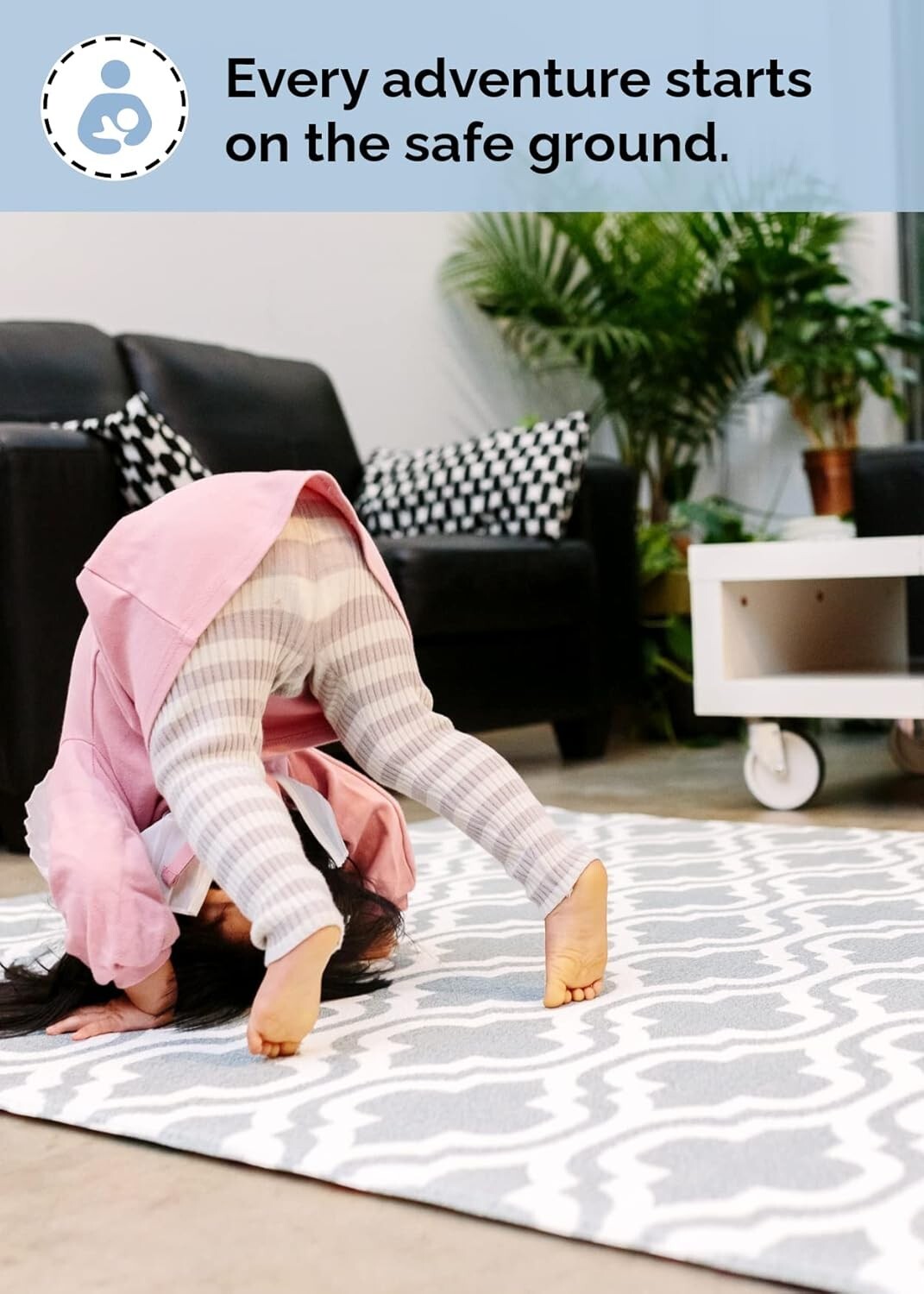 Large Moroccan Blue Play Mat: Eco-Friendly Reversible & Waterproof for Kids