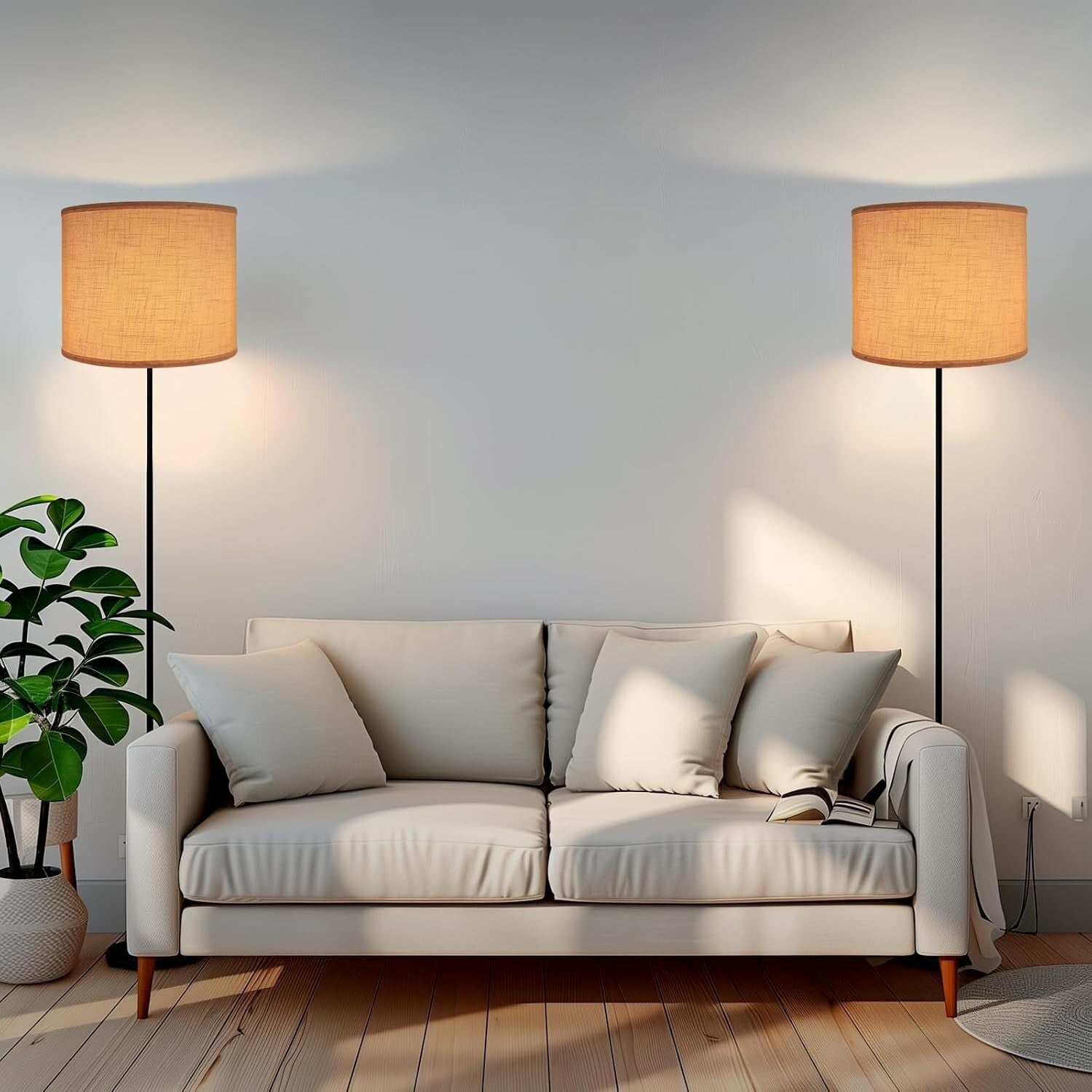 Elegant White Drum Lamp Shades 15" - Durable Natural Linen with Spider Fitter