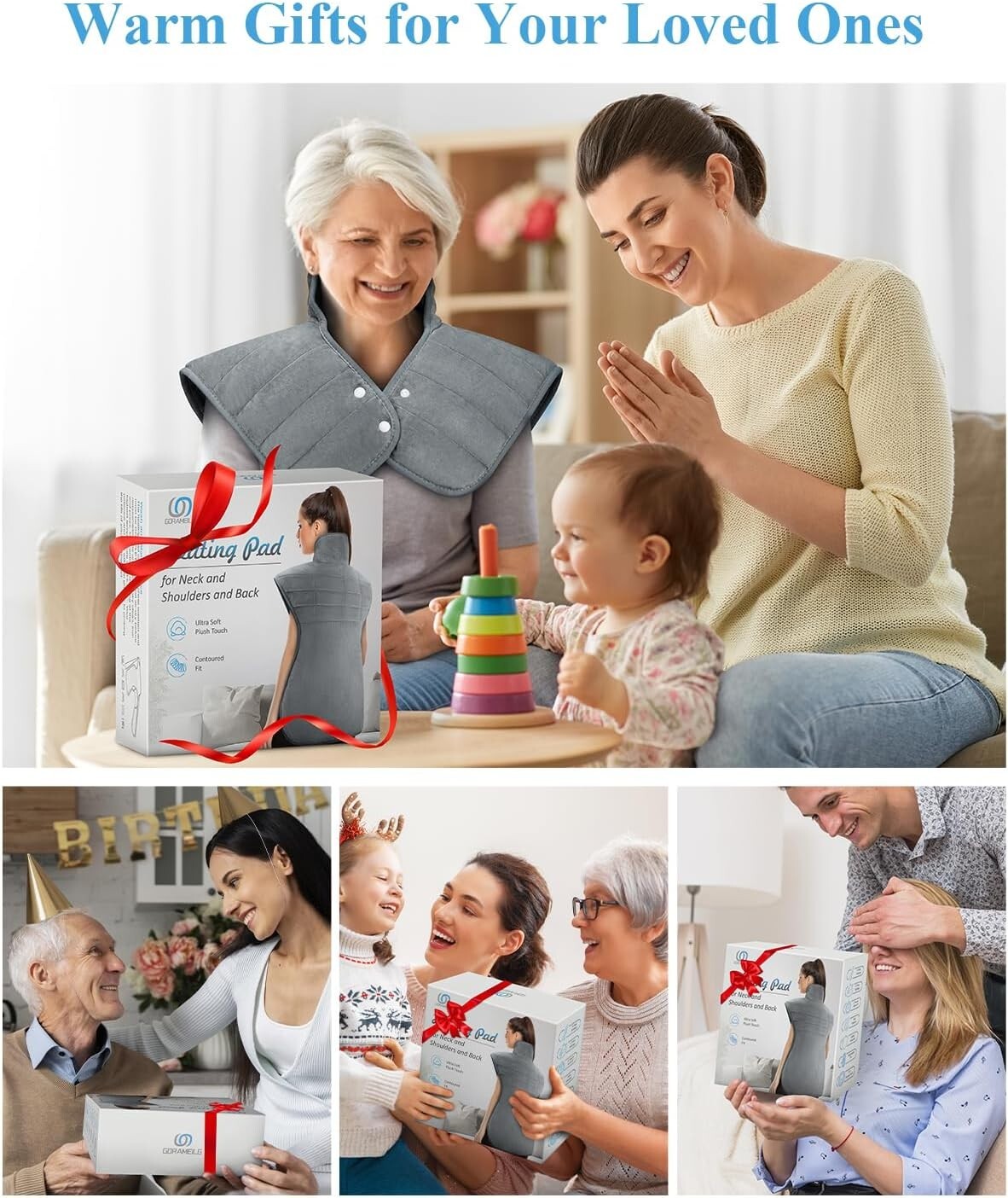 Soft & Adjustable Heating Pad for Back Pain - 2 Hour Auto-Off, Ideal Gift Option