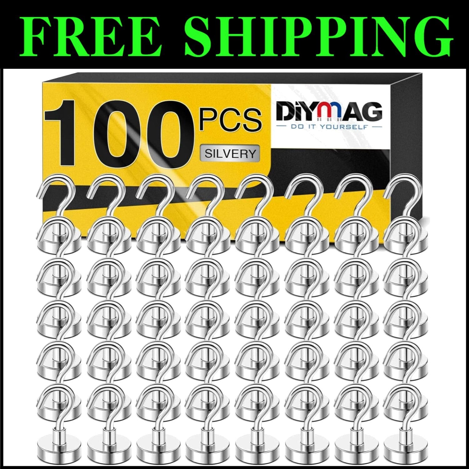 100 Pack Heavy-Duty Neodymium Magnetic Hooks - Rust-Resistant & Versatile