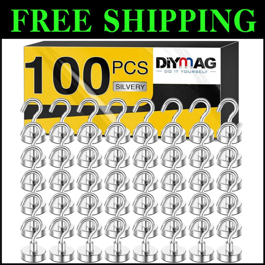 100 Pack Heavy-Duty Neodymium Magnetic Hooks - Rust-Resistant & Versatile