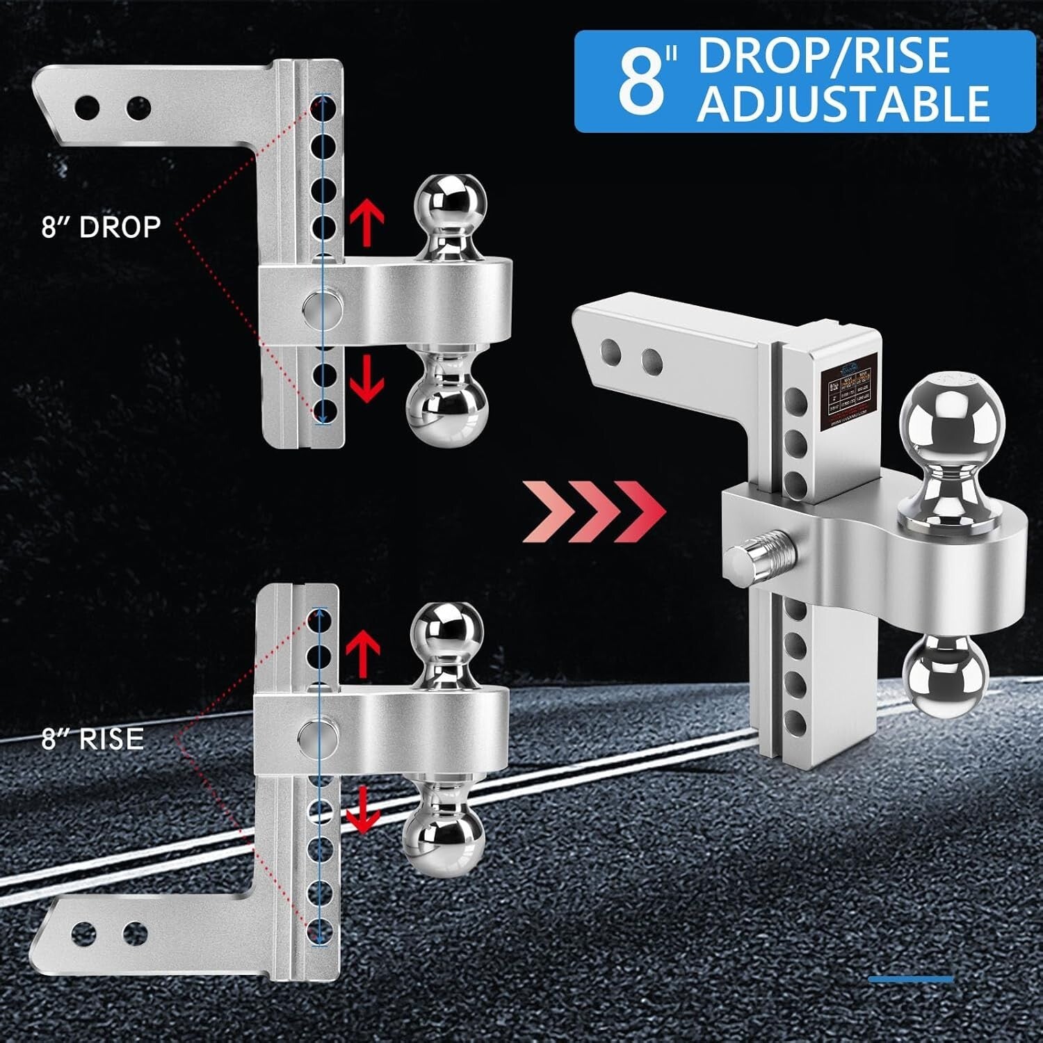 Versatile Adjustable Drop Hitch for 2" Receivers - Towing Capacity 12,500 lbs