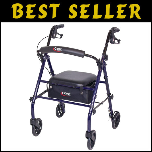 Comfortable Steel Rollator Walker with Backrest and Storage, Height Adjustable