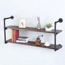 Load image into Gallery viewer, 48in Industrial Pipe Floating Bookshelves - Rustic Metal &amp; Wood Wall Storage