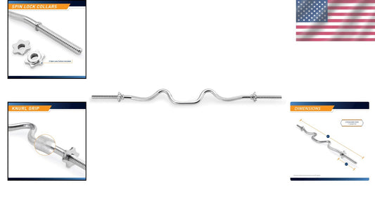 Durable 47" Standard Curl Bar with Spin-Lock Collars for Efficient Workouts