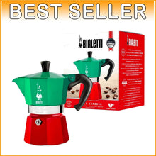 Load image into Gallery viewer, Iconic Moka Pot in Red and Green - 130ml Stovetop Espresso Maker for Travelers
