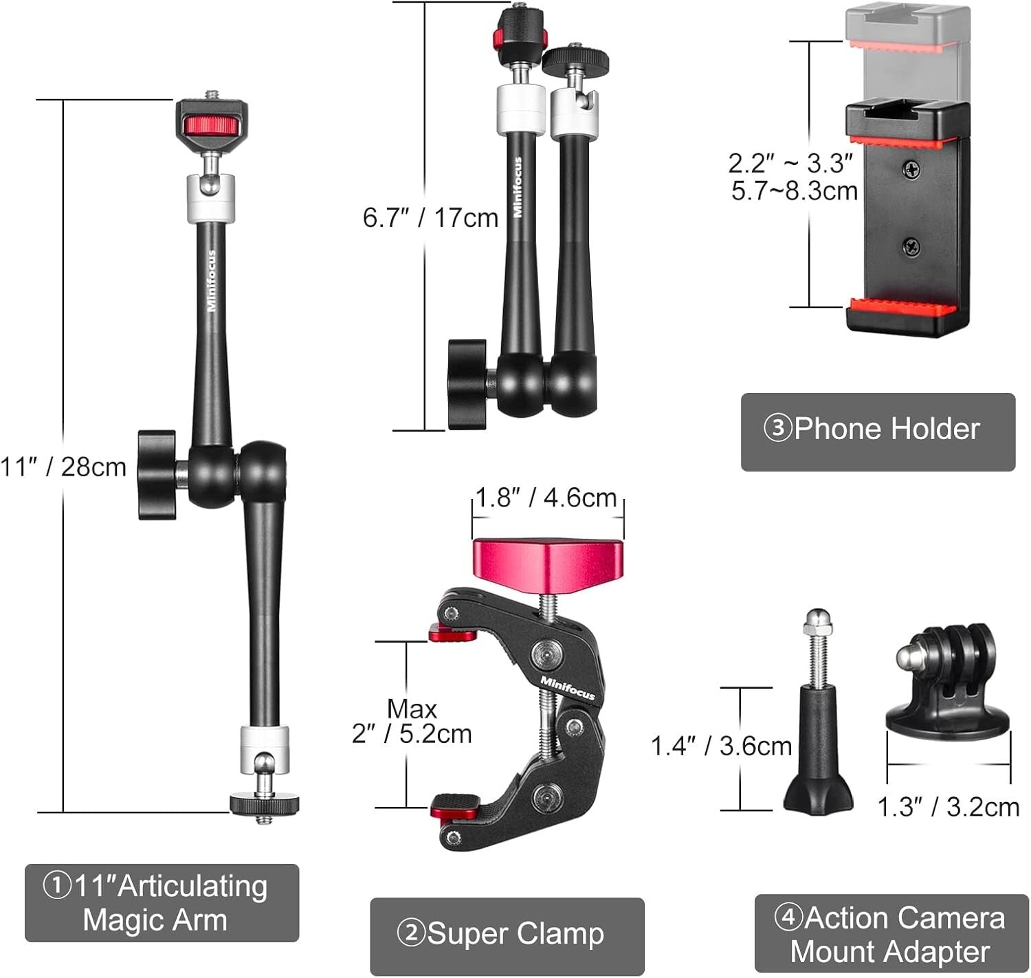 Durable 11'' Magic Arm and Super Clamp Kit - Perfect for Vlogging & Shooting