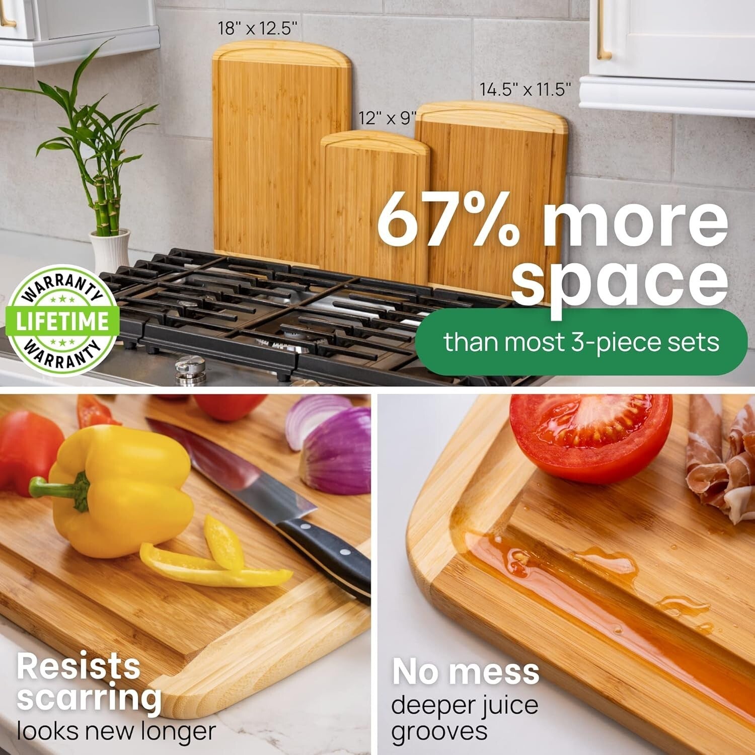 Versatile Bamboo Chopping Board Set for Home Cooks - Lifetime Warranty Included!