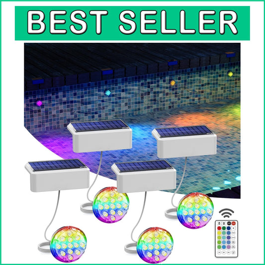 16 Color Changing Solar Pool Lights with Remote - Waterproof LED Lighting 4 Pack