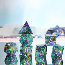 Load image into Gallery viewer, Handmade Peachy Galaxy Turquoise DND Dice Set - Unique Polyhedral Collection