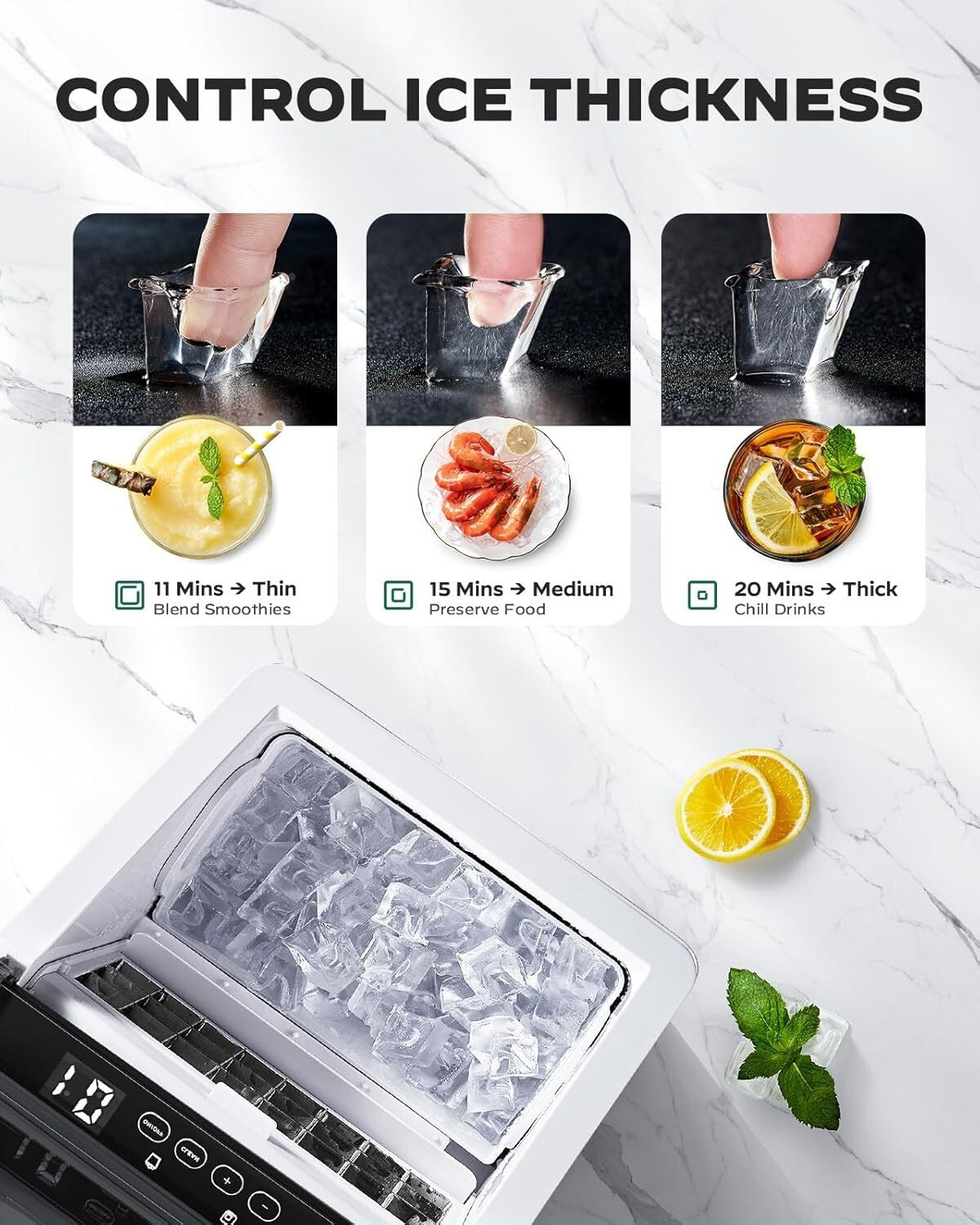 Rapid Ice Maker for Home & Parties - 44lbs Daily Production, Crystal-Clear Cubes