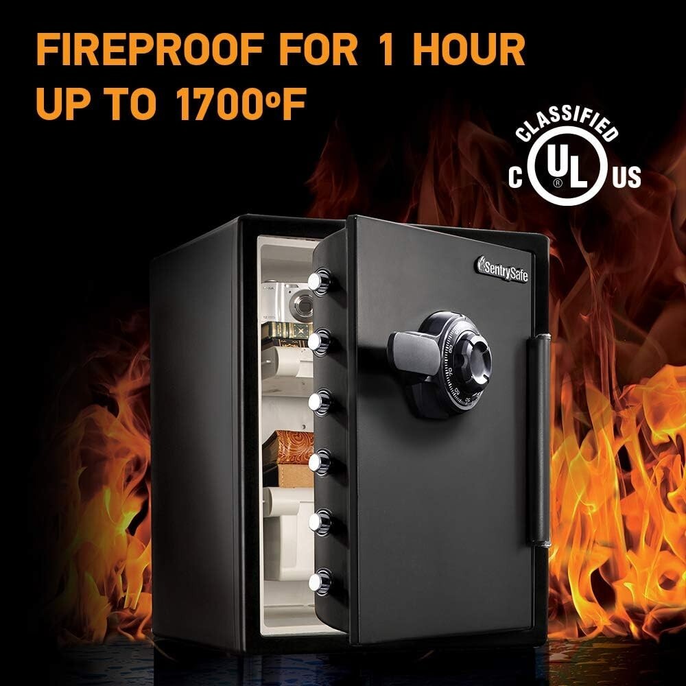 Durable Black Fireproof & Waterproof Safe with Combo Lock - 1-Hour Protection