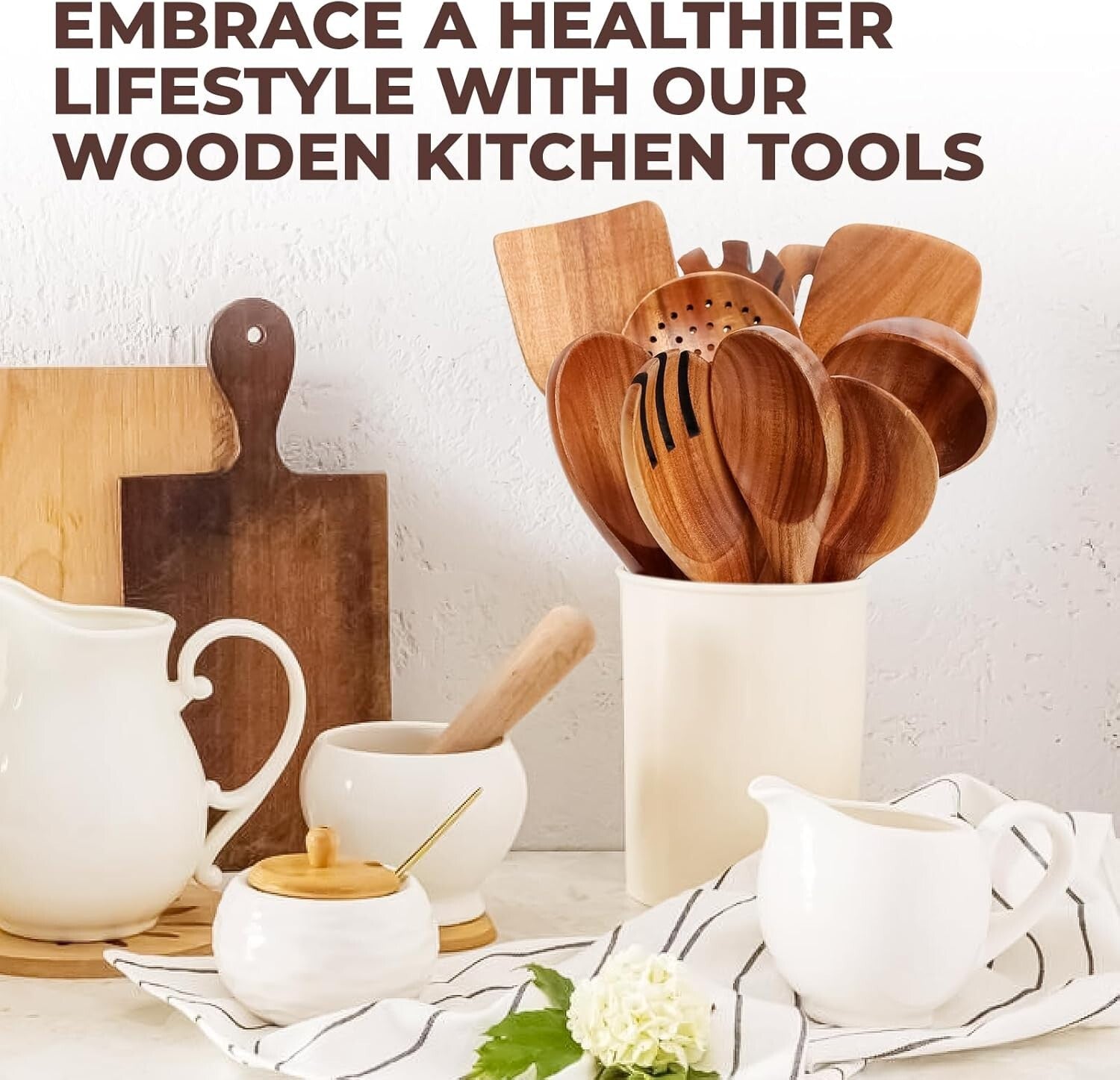 10-Piece Stylish Teak Cooking Utensils Set - Non-Stick Safe & Durable