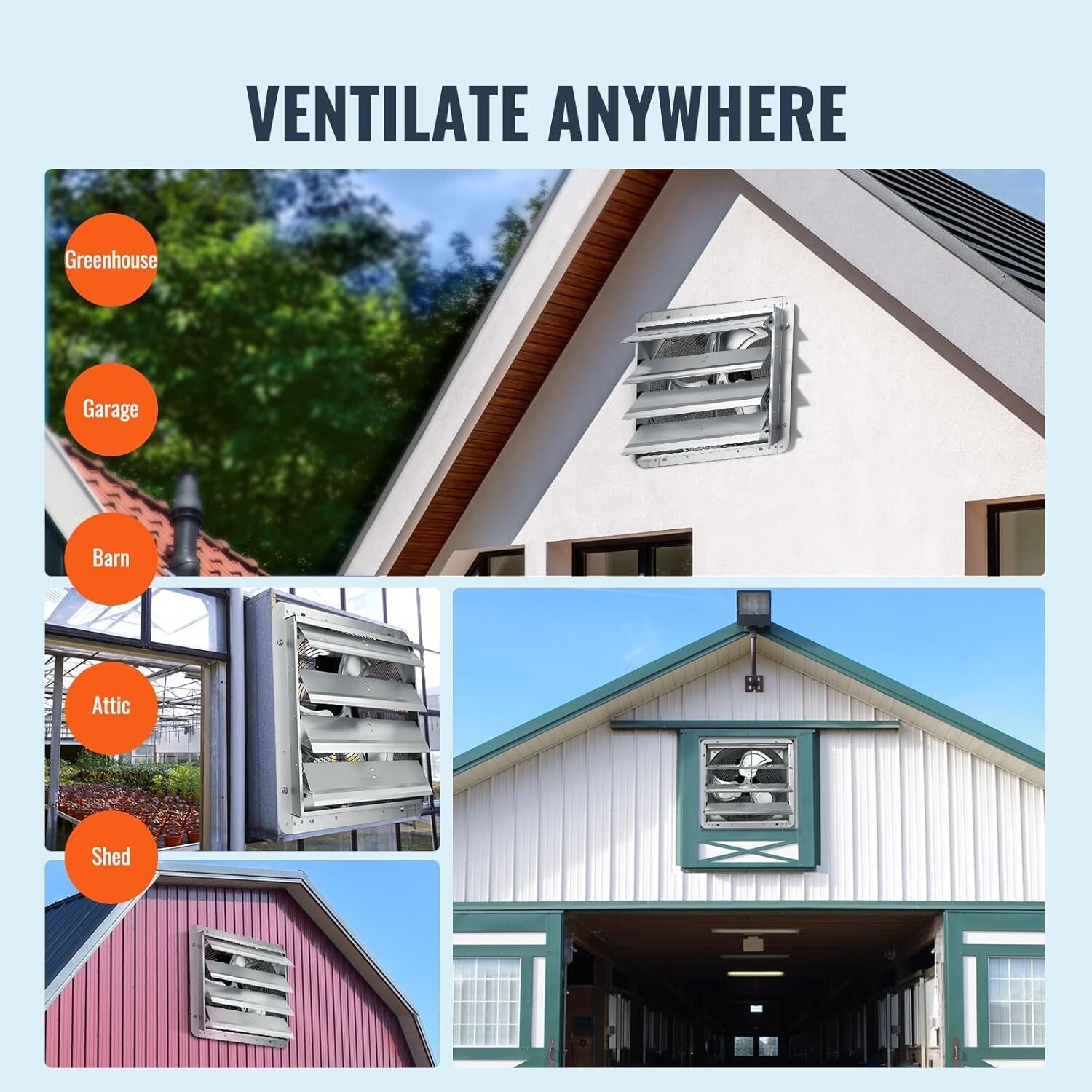 16 Inch High Airflow Shutter Exhaust Fan - Efficient Cooling for Home and Work