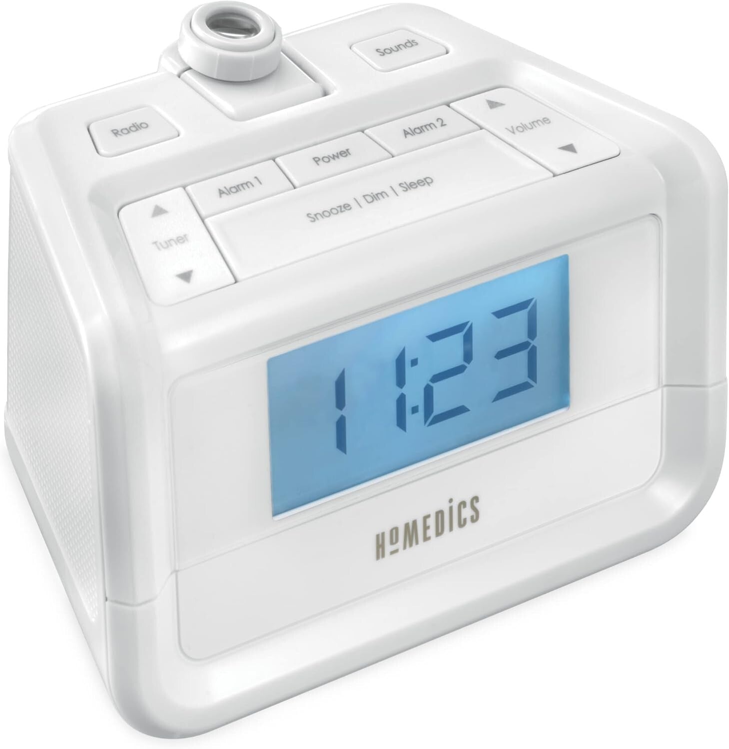 Dual Alarm Digital FM Clock Radio with LED Projection and White Noise Machine
