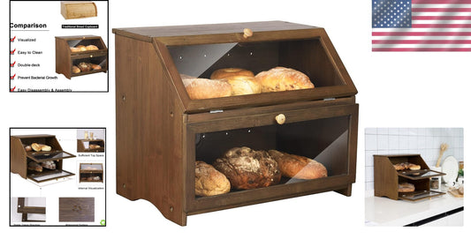 Stylish Double Layer Bread Storage Bin with Clear Window - 15.4" L x 9.8" W