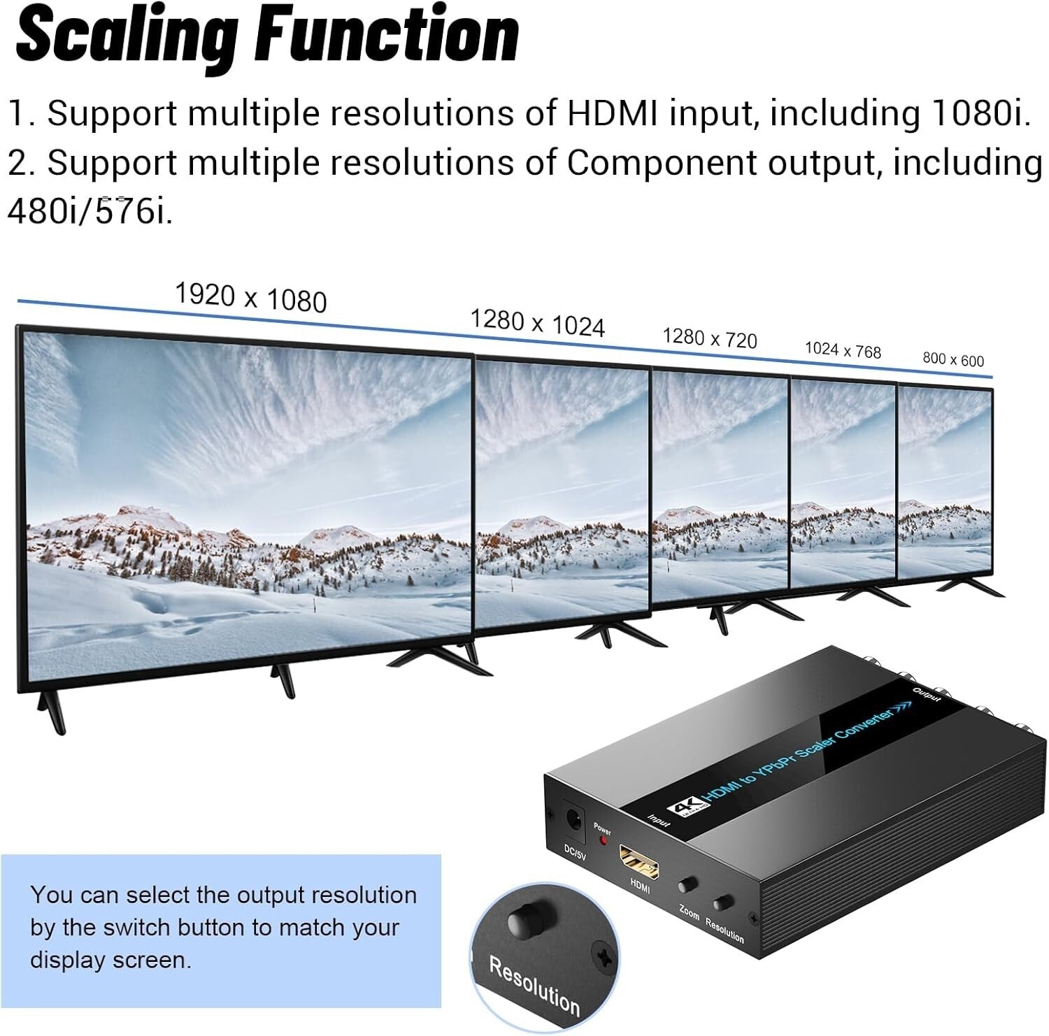 Ultra HD 4K HDMI to YPbPr Converter for CRT TV, Scales Multiple Resolutions