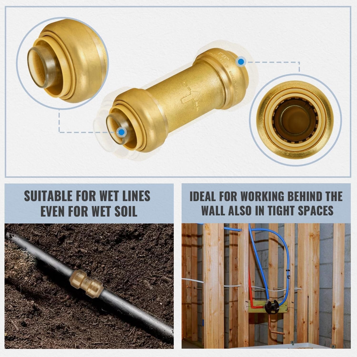 Pack of 2: 1 Inch Brass Check Valve with Push-to-Connect Fitting for Plumbing