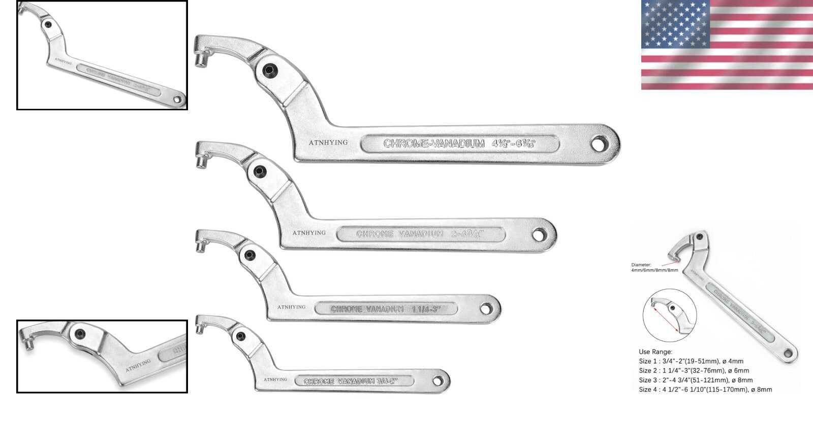 4-Piece Adjustable C Pin Spanner Wrench Set for Versatile Applications