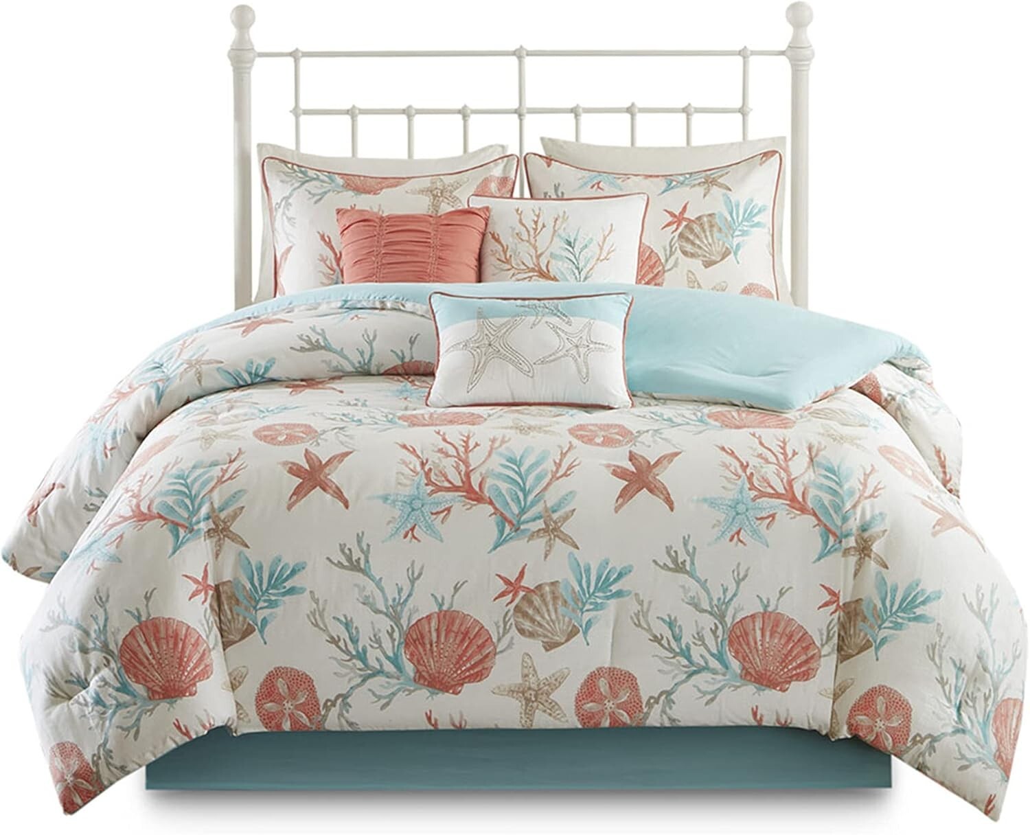 Pebble Beach 100% Cotton 7-Piece Comforter Set with Starfish Motif for King Beds