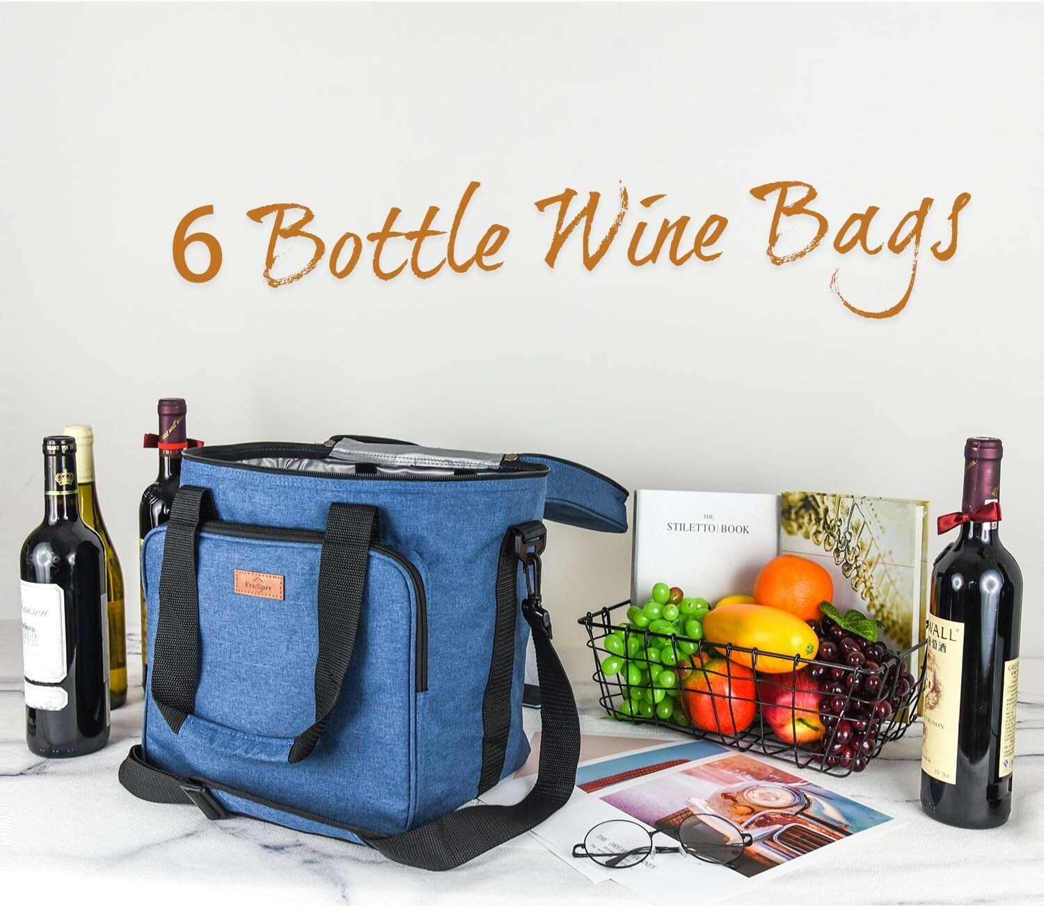 Durable Grey Wine Bag for 6 Bottles with Thermal Protection & Organizer
