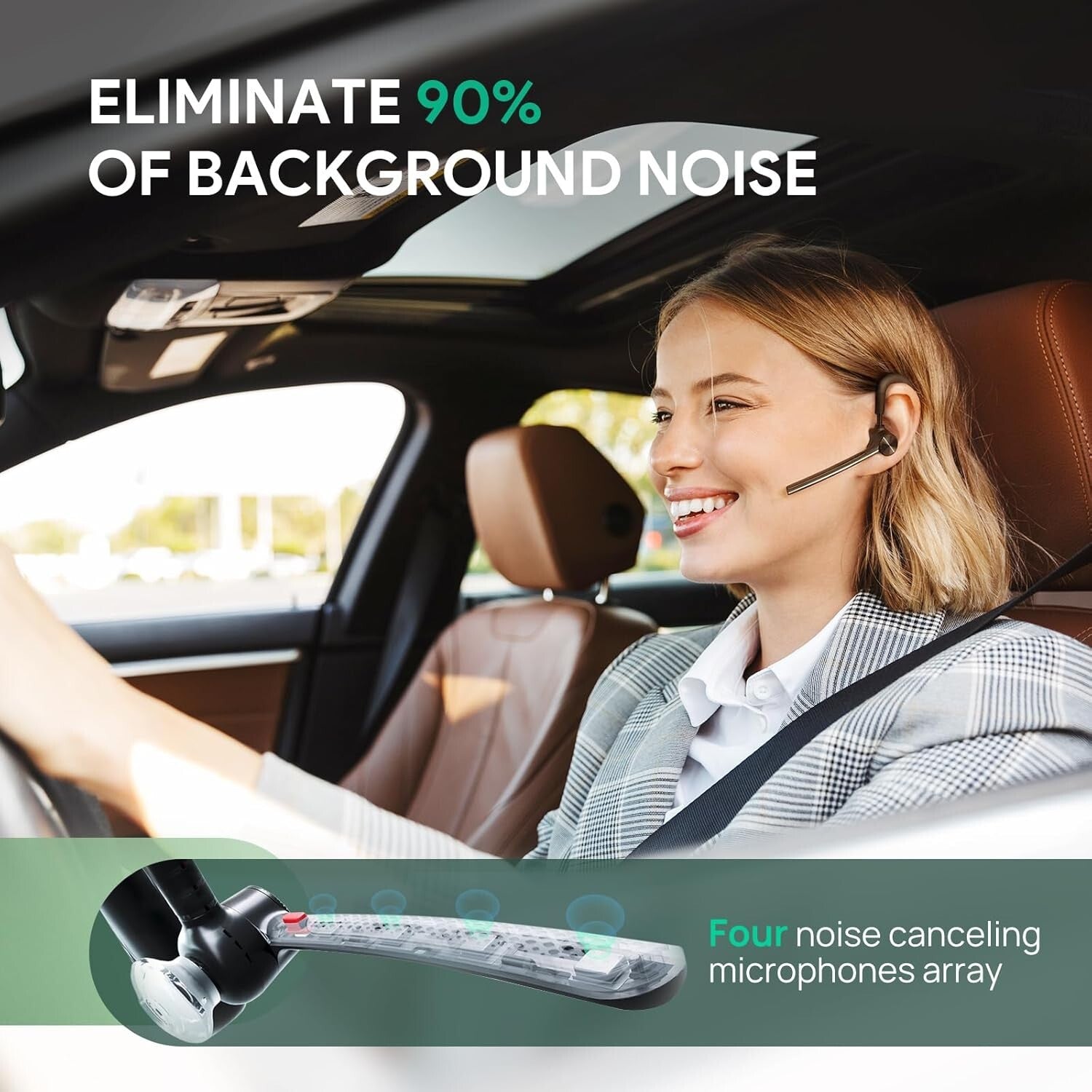 Wireless Bluetooth Earpiece with 4-Mic Noise Cancellation - Ideal for Business