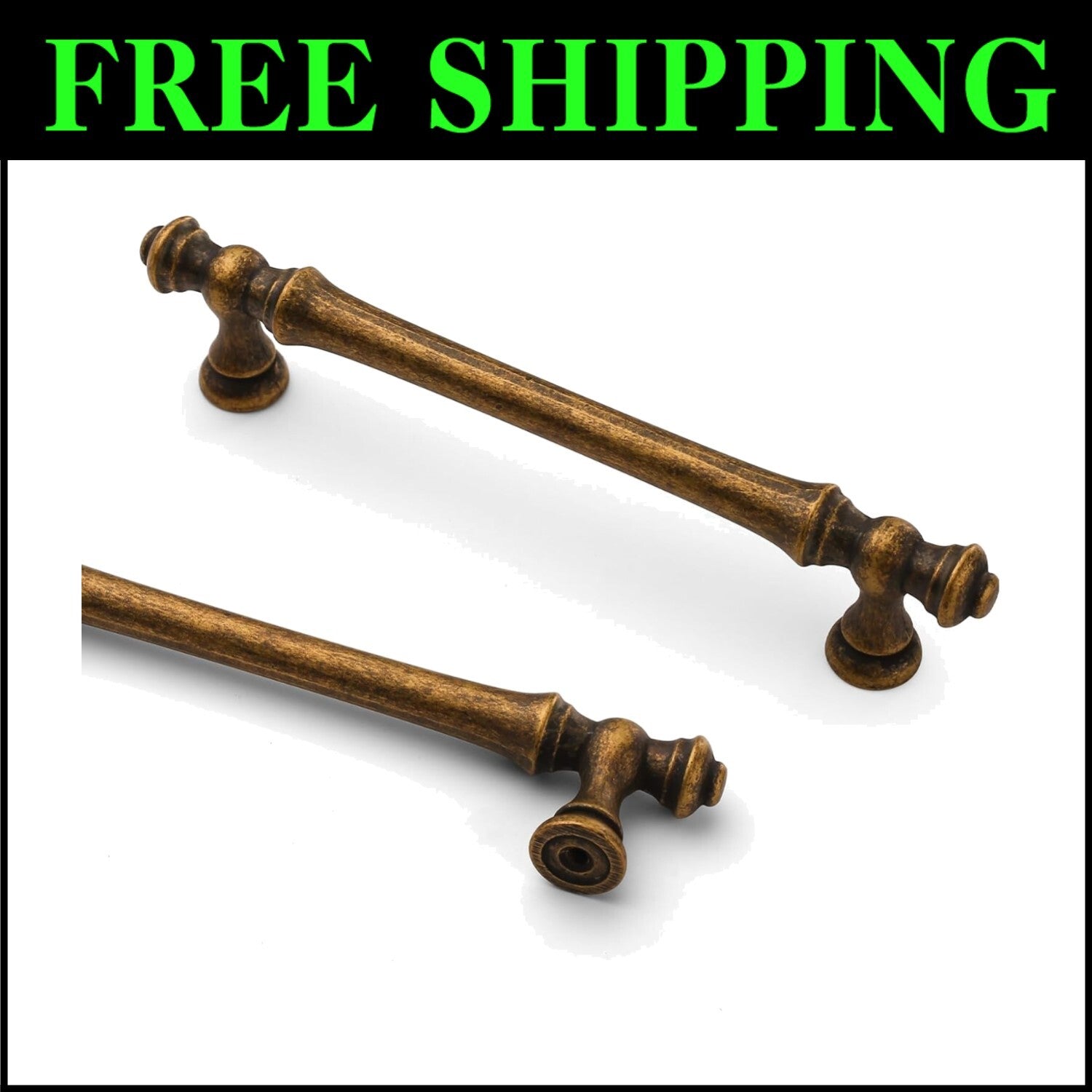 10-Pack Vintage Antique Brass Kitchen Cabinet Handles - 5" Center Spacing