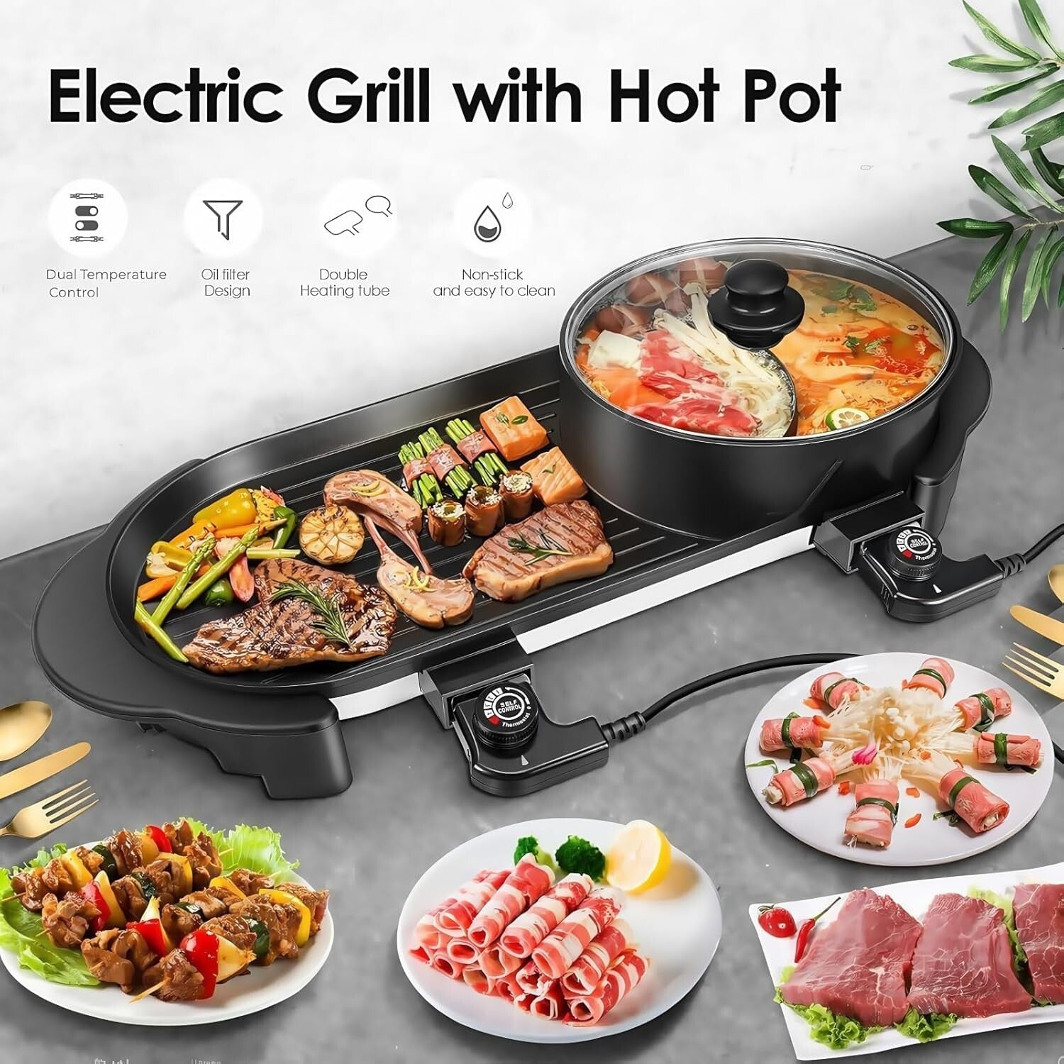 Dual Zone Hot Pot & Grill with Temperature Control - Perfect for Gatherings