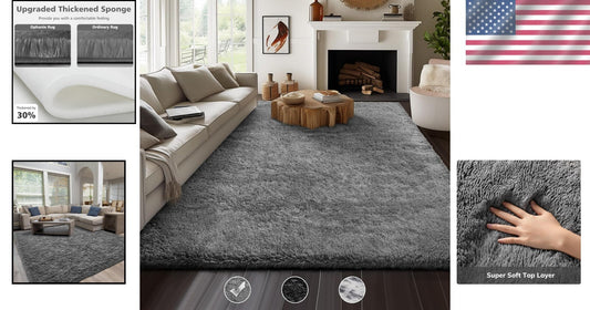 High-Pile 8' X 10' Soft Grey Shag Rug - Perfect for Living Room & Nursery