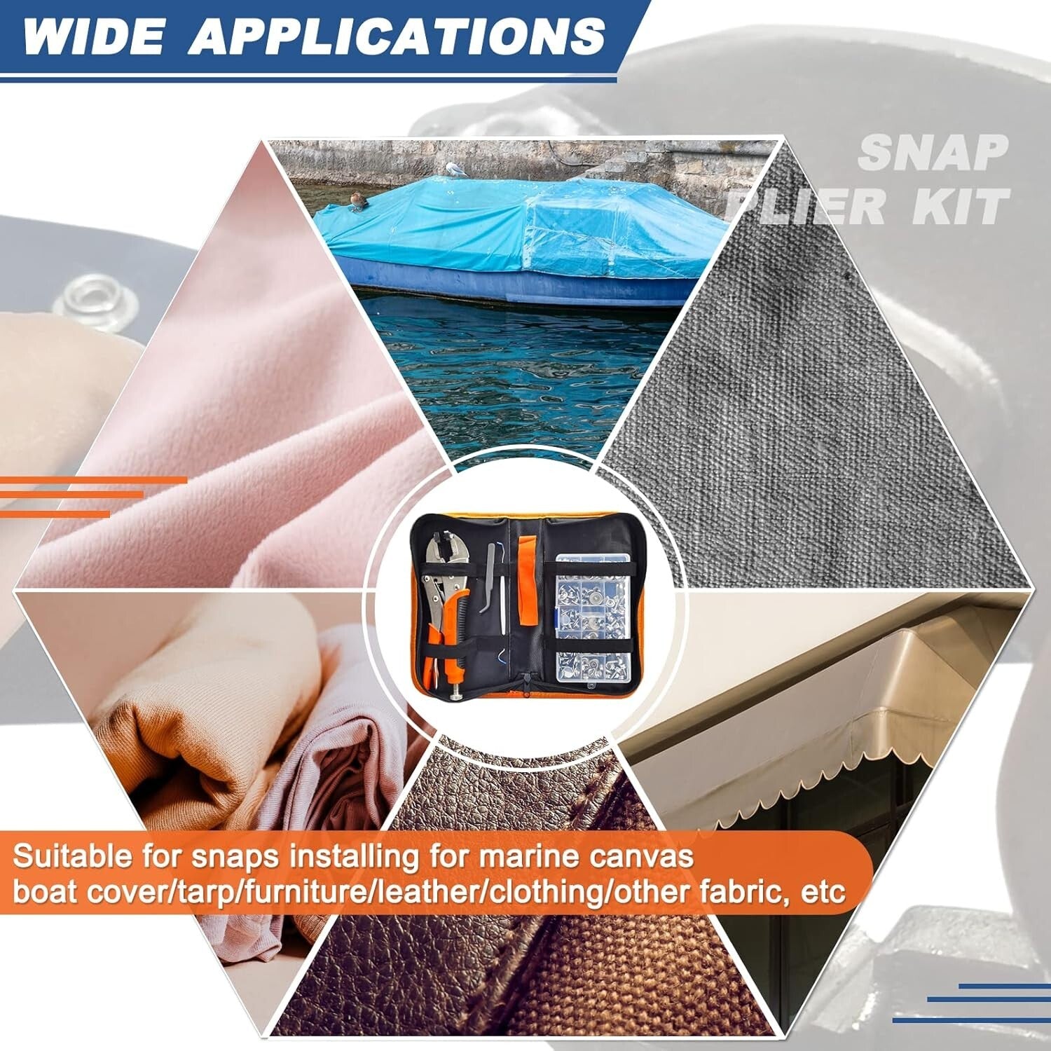 Stainless Steel Heavy Duty Snap Pliers with 60 Snaps for Marine & Leather Use