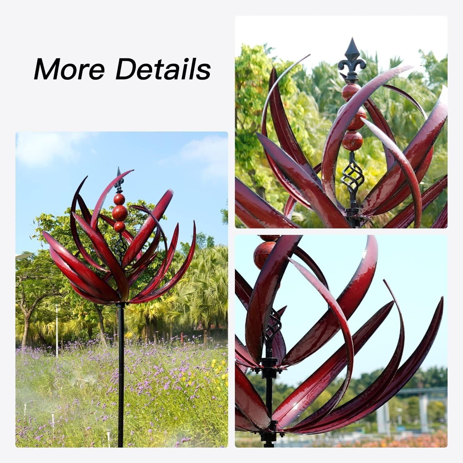 Durable Kinetic Garden Wind Spinner - Burgundy Lotus Design for Outdoor Spaces