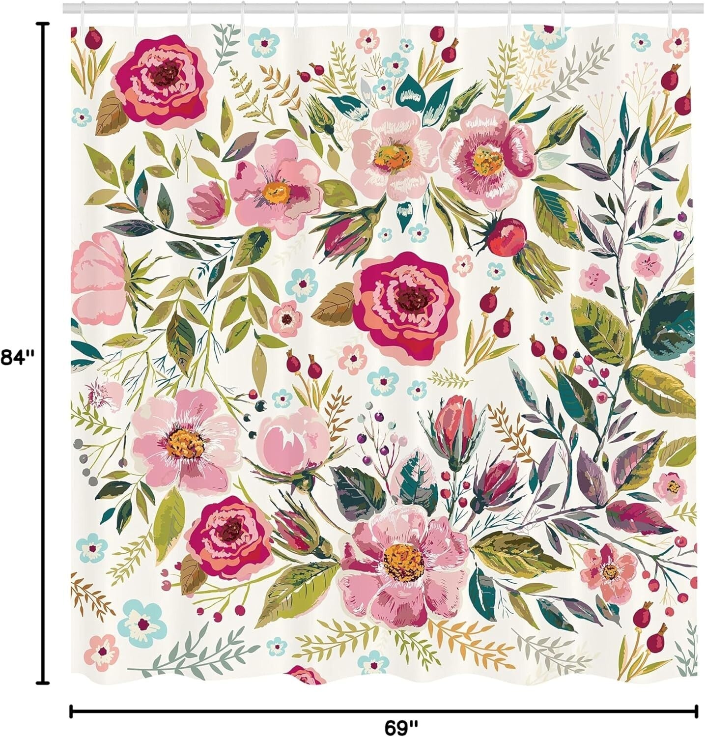 Water-Resistant Spring Floral Shower Curtain - 69"W x 84"L with Bold Graphics