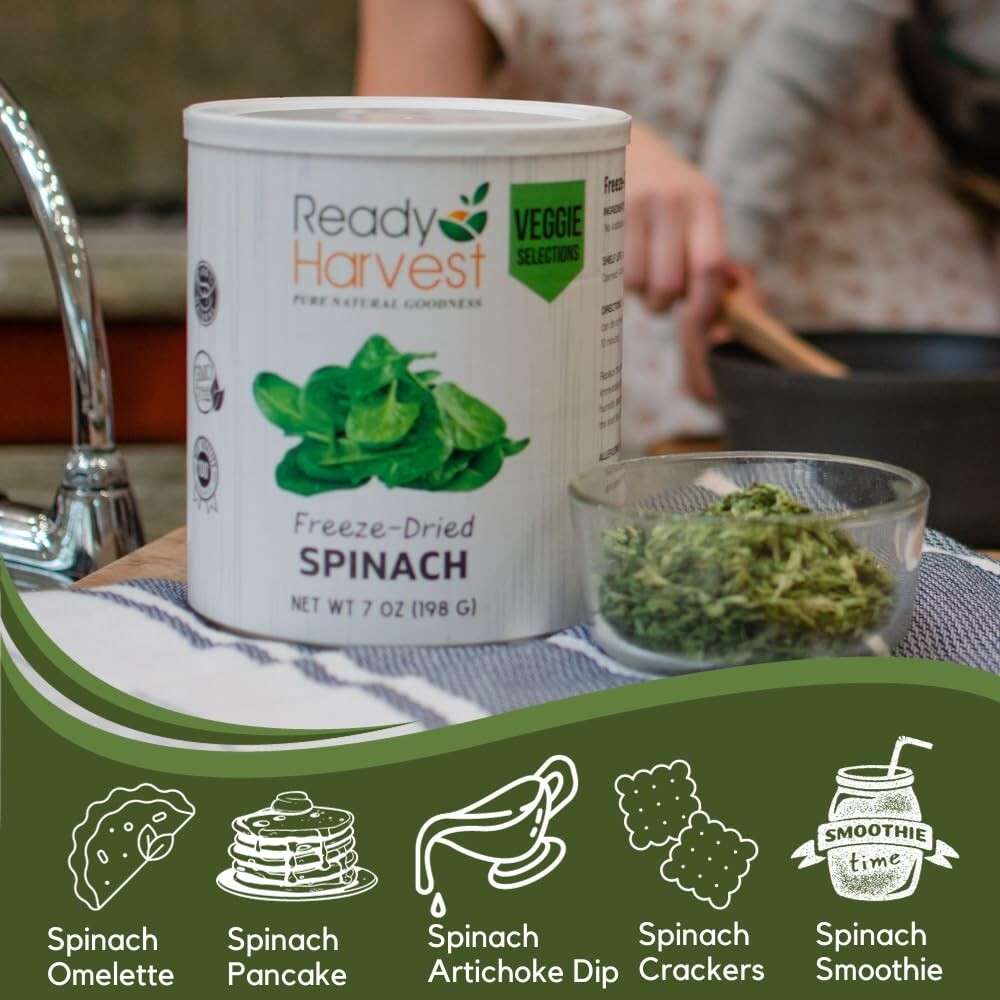 25-Year Shelf Life Freeze-Dried Spinach - Perfect for Camping & Survival Kits
