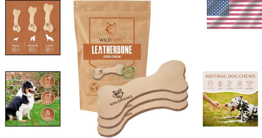 Durable Chew Sticks - Ethical Leather Dog Bones for Healthy Teeth - 3 Count