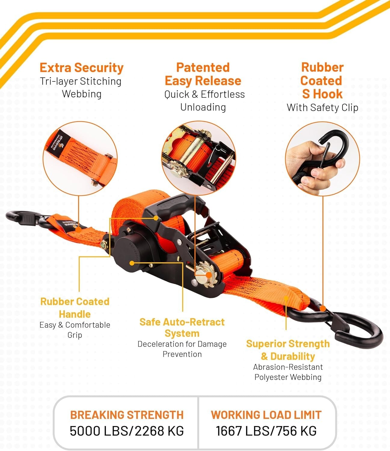 Adventure-Ready 2PC Ratchet Straps - Secure 5,000 lbs for ATV, UTV, Cargo