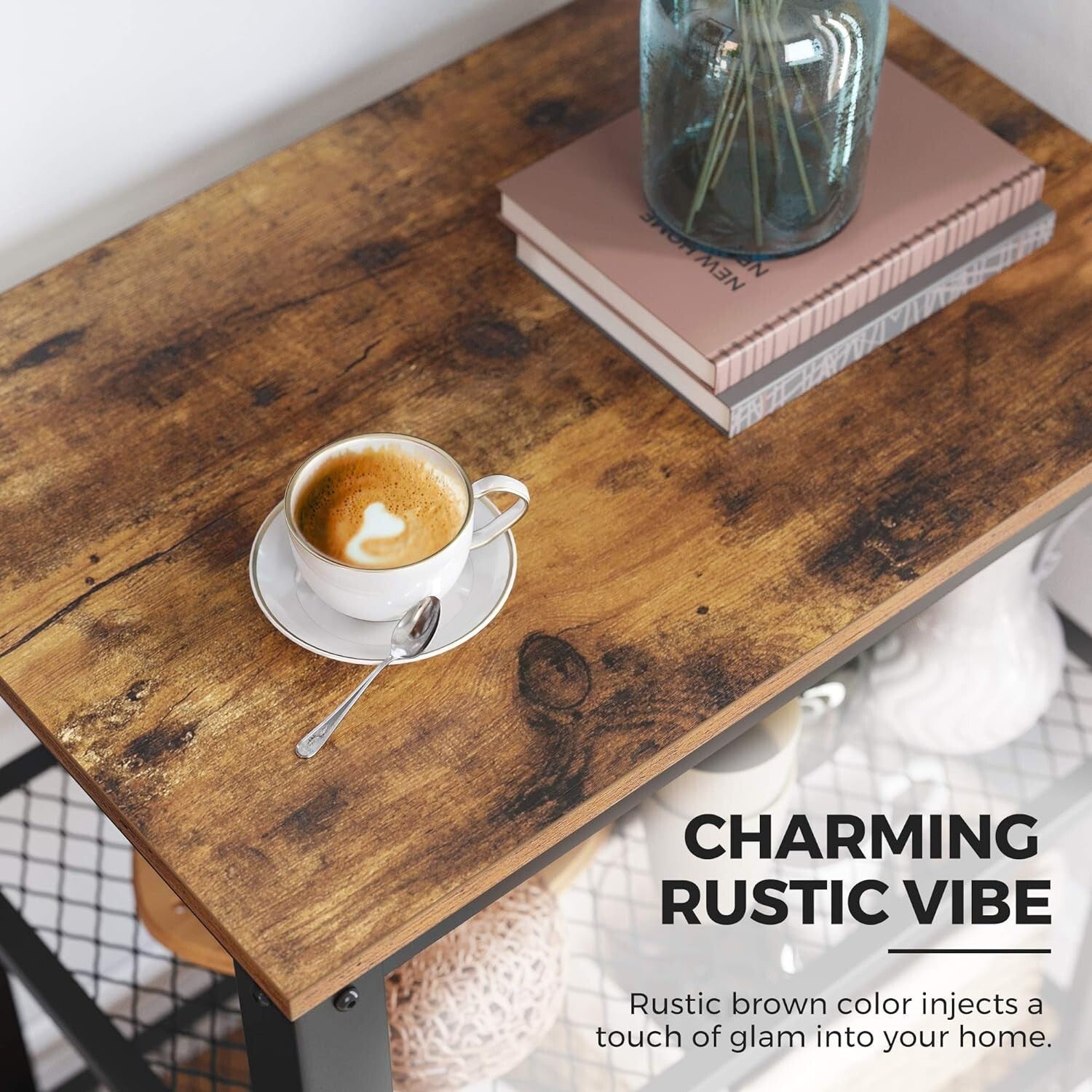 BRYCE 3-Tier Kitchen Utility Cart on Wheels - Rustic Brown and Black Elegance