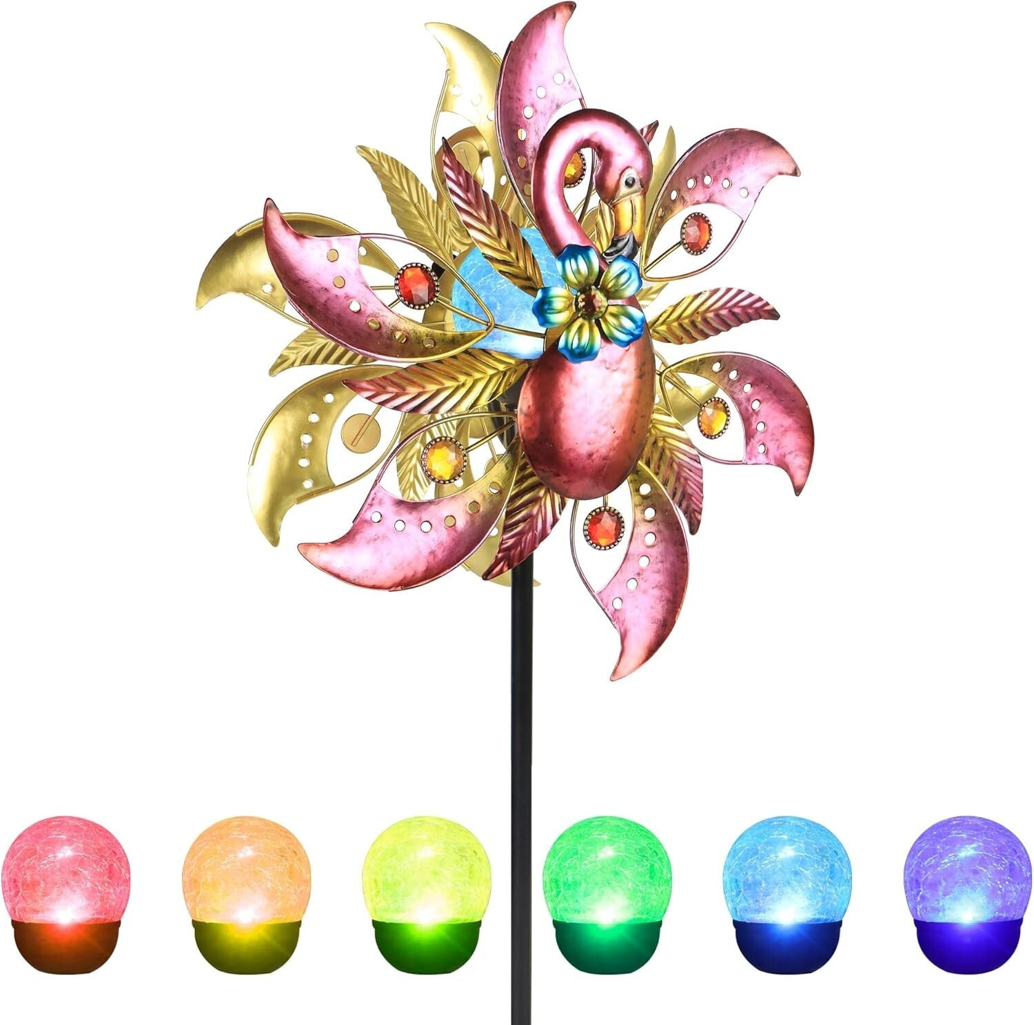 Durable Flamingo Solar Wind Sculpture - 62.5 Inches of Whimsical Garden Charm