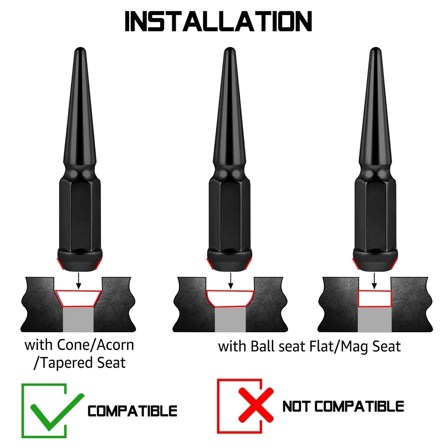 Durable 9/16-18 Spike Wheel Lug Nuts Set, 32pcs for Ram & F-Series Trucks