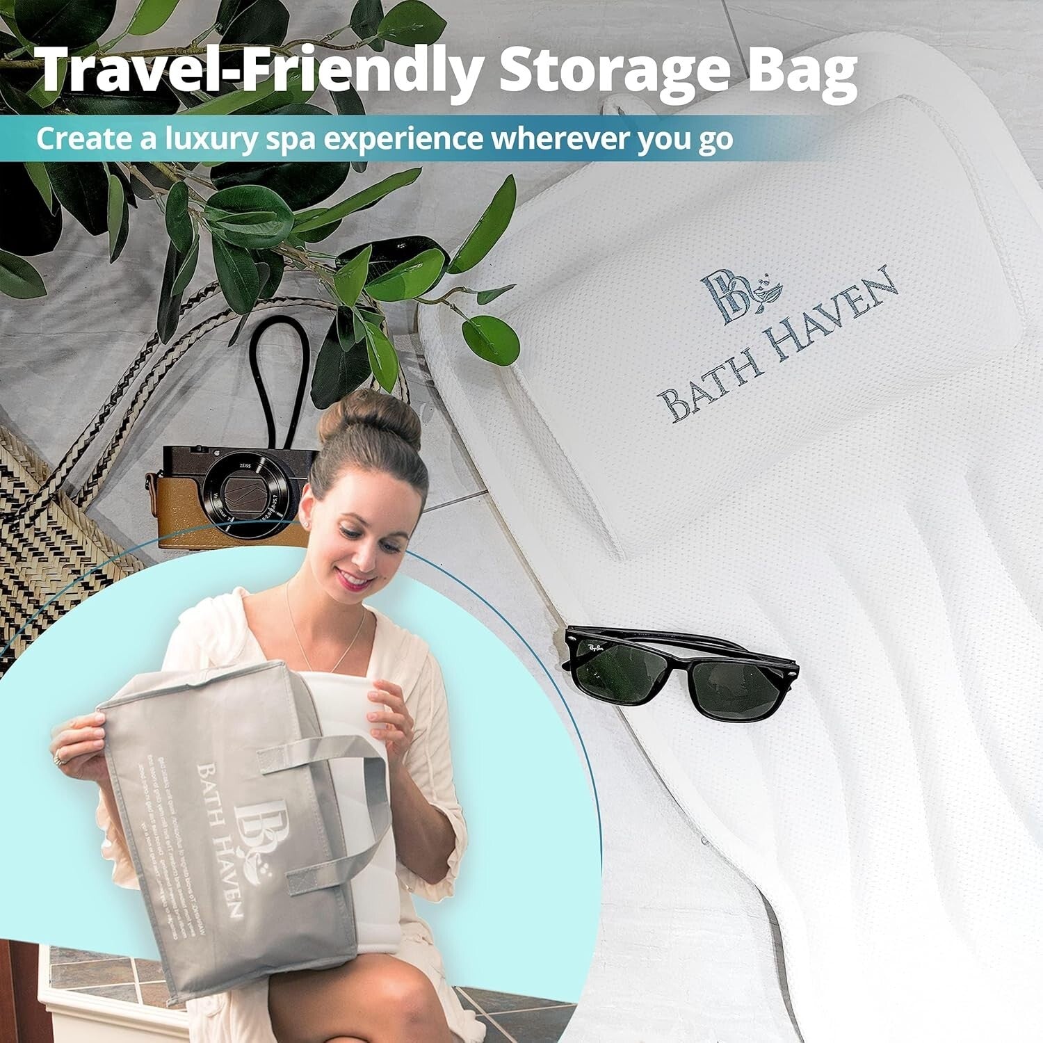 Air Mesh Bathtub Pillow with 6 Suction Cups - Perfect for Travel or Home Spa