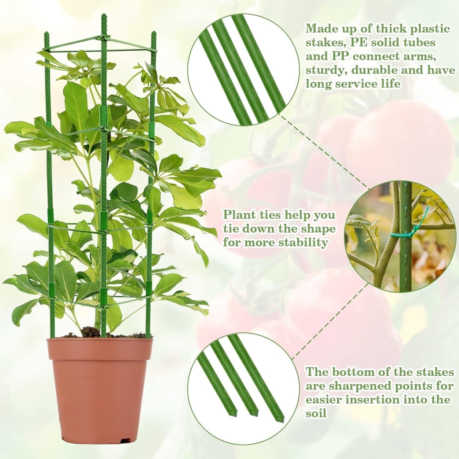 Premium 8-Piece Triangular Tomato Cages - Adjustable & Sturdy Plant Support