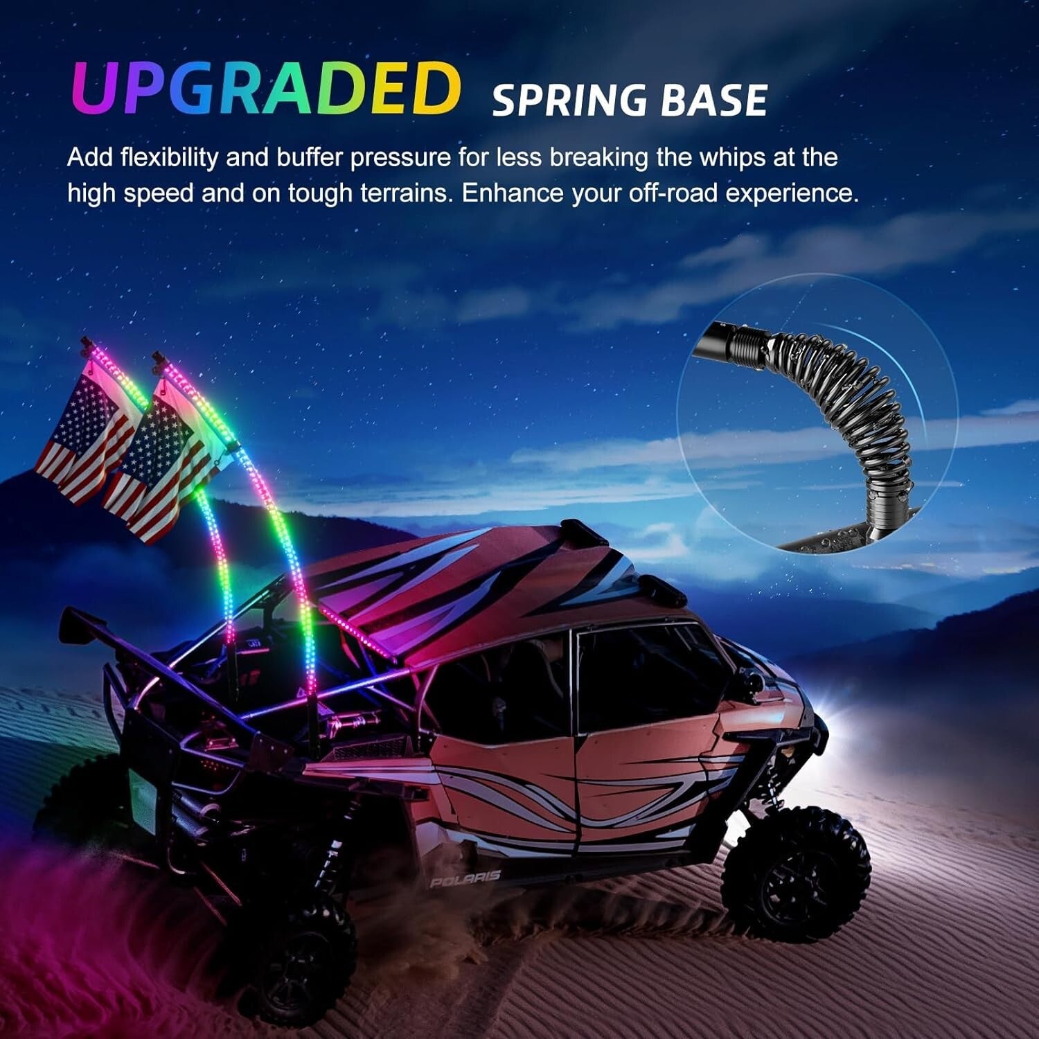 4FT Spiral RGB LED Whip Lights - App & Remote Control, Perfect for ATV/RZR