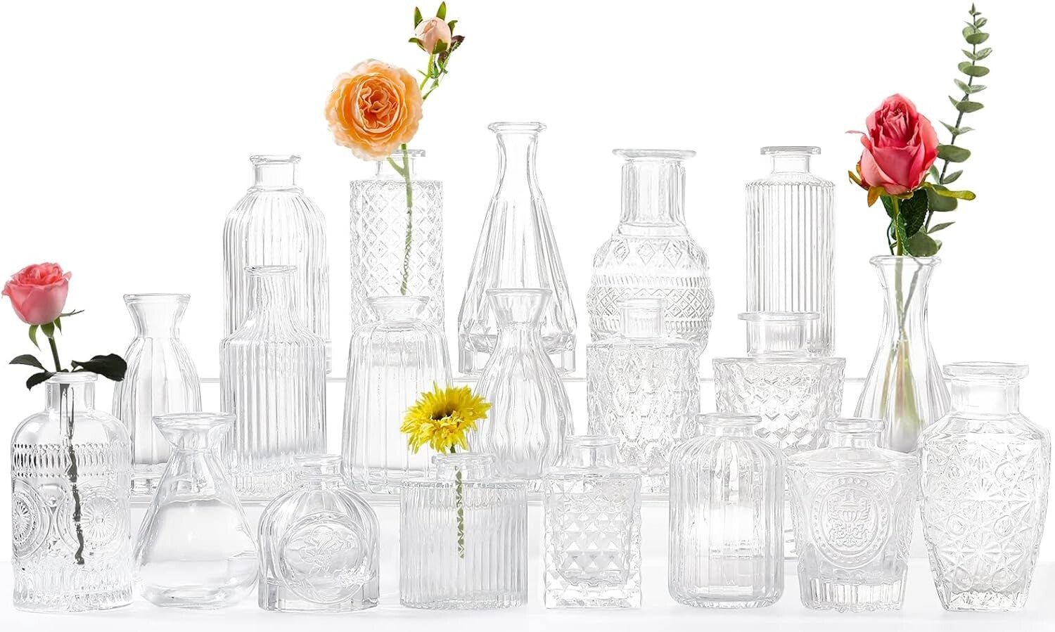 Durable Glass Bud Vases Set - 20 Versatile Clear Vases for Floral Arrangements