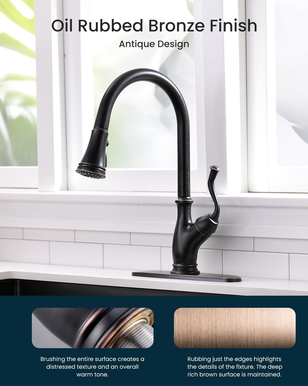Elegant Oil Rubbed Bronze Kitchen Faucet with Pull-Down Sprayer & Soap Dispenser